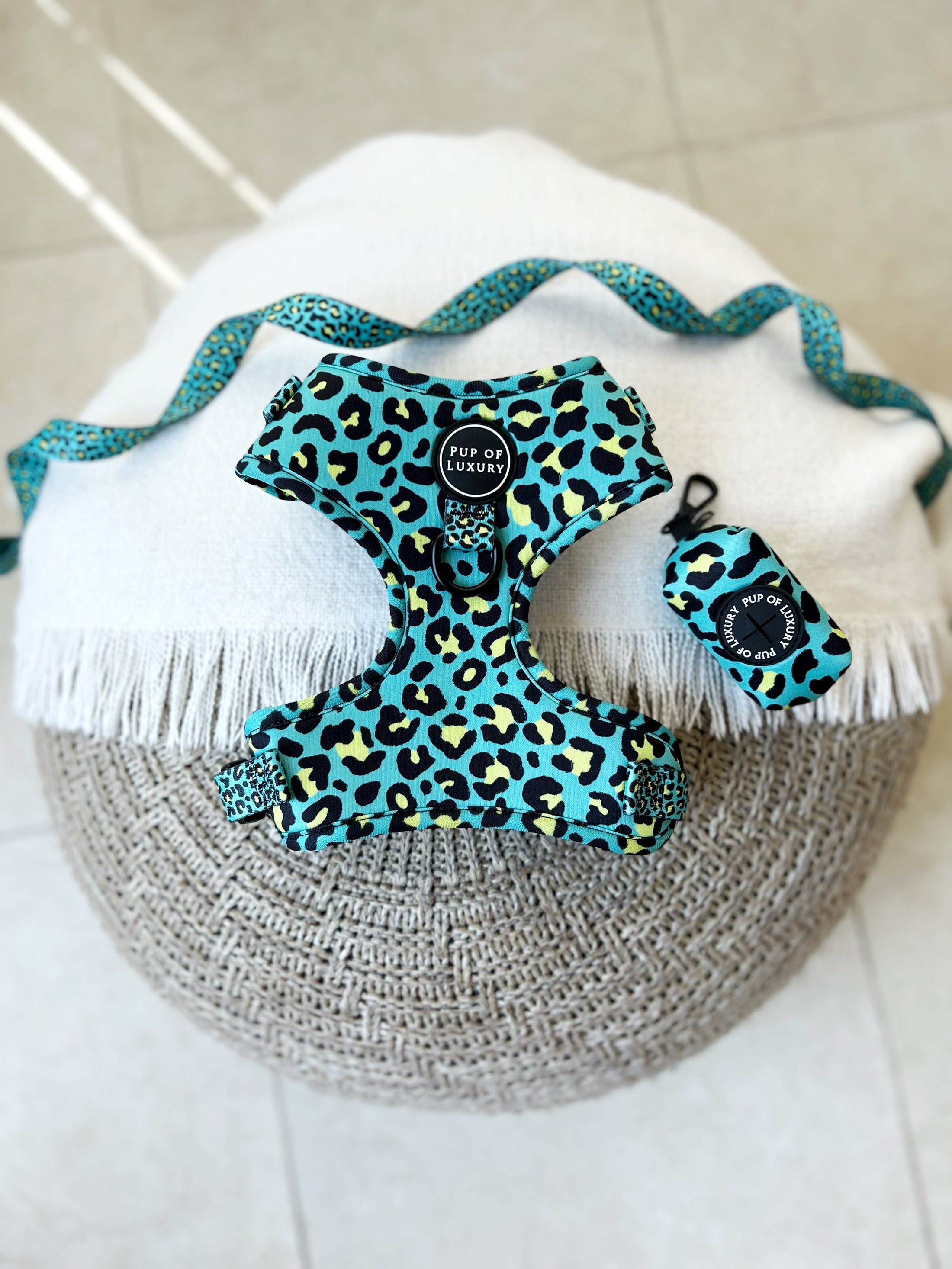 Bundle | Spot Of Luxury Green| Dog Harness + Leash + Poop Bag