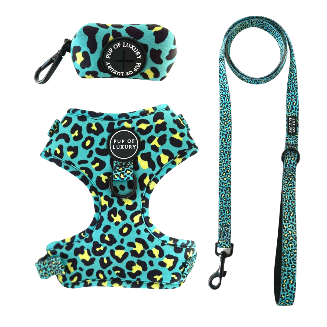 Bundle | Spot Of Luxury Green| Dog Harness + Leash + Poop Bag