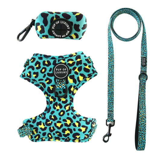 Bundle | Spot Of Luxury Green| Dog Harness + Leash + Poop Bag