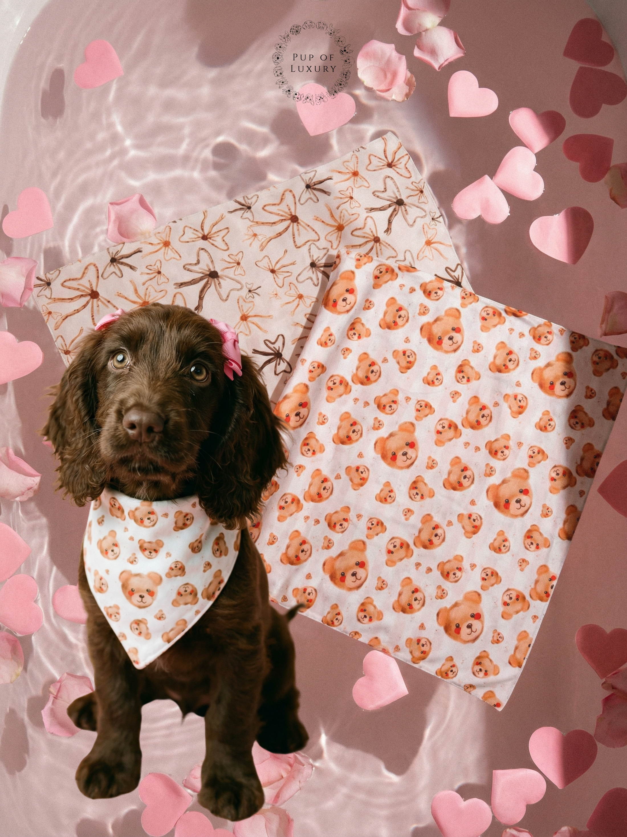 Beary Loved – Valentine’s Day Pup Scarf / Bandana | Teddy Bear Dog Scarf | Luxury Valentine Pet Accessory